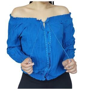 Colorful Flowy Blue Top M